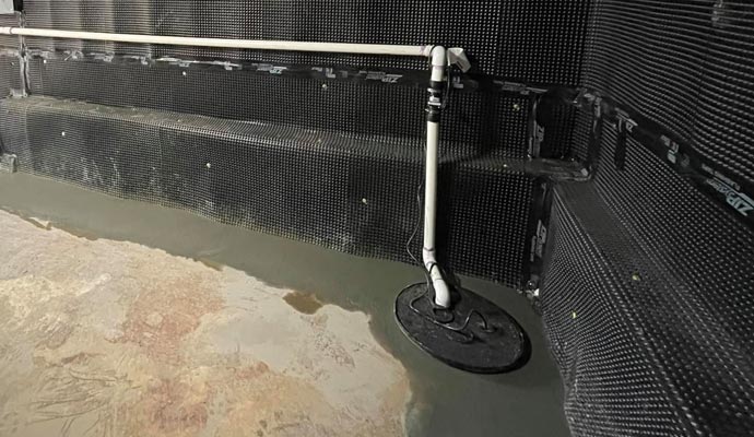 A sump pump installed in a basement