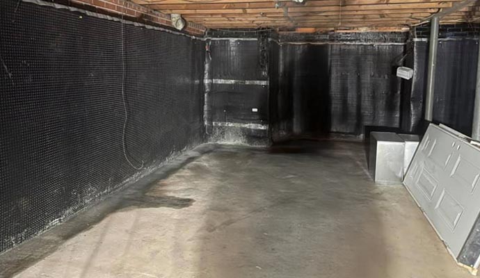 Basement storage area with black walls