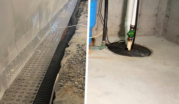 Collage of basement drainage and sump pump Collage of basement drainage and sump pump