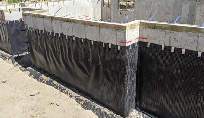 A partially constructed concrete foundation