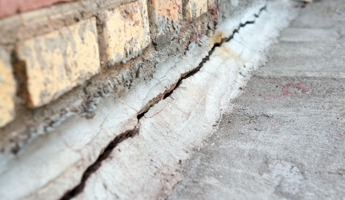 Close-up view of foundation crack